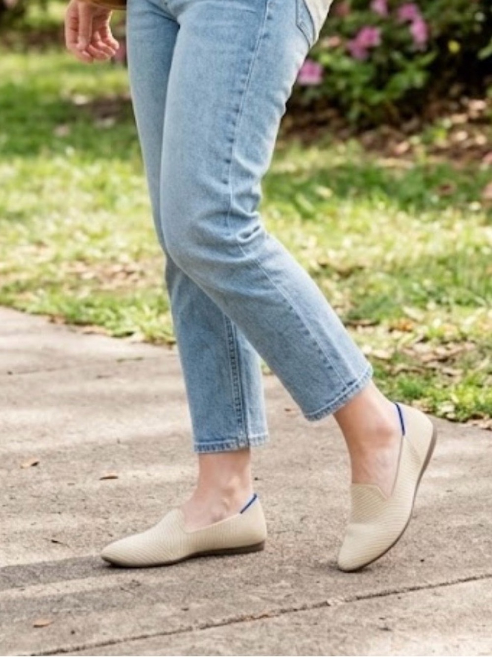 Rothy's Beige Slip-On Flats with Blue Trim - Women's Loafers